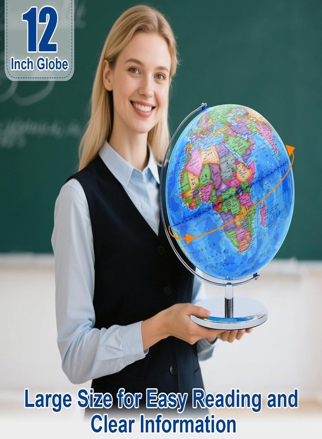 VAP World Globe for Children and Adults, 12 inch Educational Spinning Earth Map with Stand, Self-Assembled Interactive World Globes for Kids Learning, Classroom, Students Desk, Room and Office Decor - Image 5